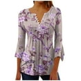 thumbnail image 3 of Riecok Tencole 3/4 Sleeve Shirts for Women Summer Blouse Loose Printed Daily Outdoor and Home Dating V-Neck 3/4 Sleeve Comfortable Fashion Purple S, 3 of 5