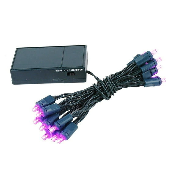 Novelty Lights 20 Light Battery Operated LED Christmas Mini Light Set, Pink, Green Wire, 8' Long