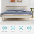 MUZZ Queen Size Upholstered Bed Frame with Golden Metal Slat Support, Wooden Bed Frame with Velvet Headboard(Golden/Beige, Queen)