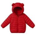 thumbnail image 2 of Winter Puffer Coat with Bear Ears for Boys Girls, Long Sleeve Hooded Zip Up Cotton Outerwear Jacket with Pockets, Red 4-5 Years, 2 of 8
