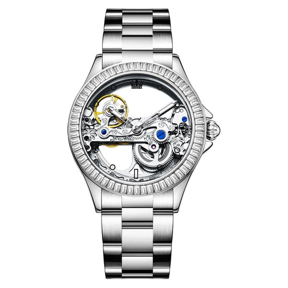 DESIGNICE Automatic Watches for Womens Mechanical Diamond Skeleton Self Winding Stainless Steel Luxury Dress Waterproof Luminous Ladies Watches Womens Wrist Watches Gift Reloj Para Mujer