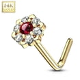 thumbnail image 1 of Nose Ring L-Bend with Prong CZ Gem Paved Outer Circle 6 Point Flower 14kt GD 20g, 1 of 11