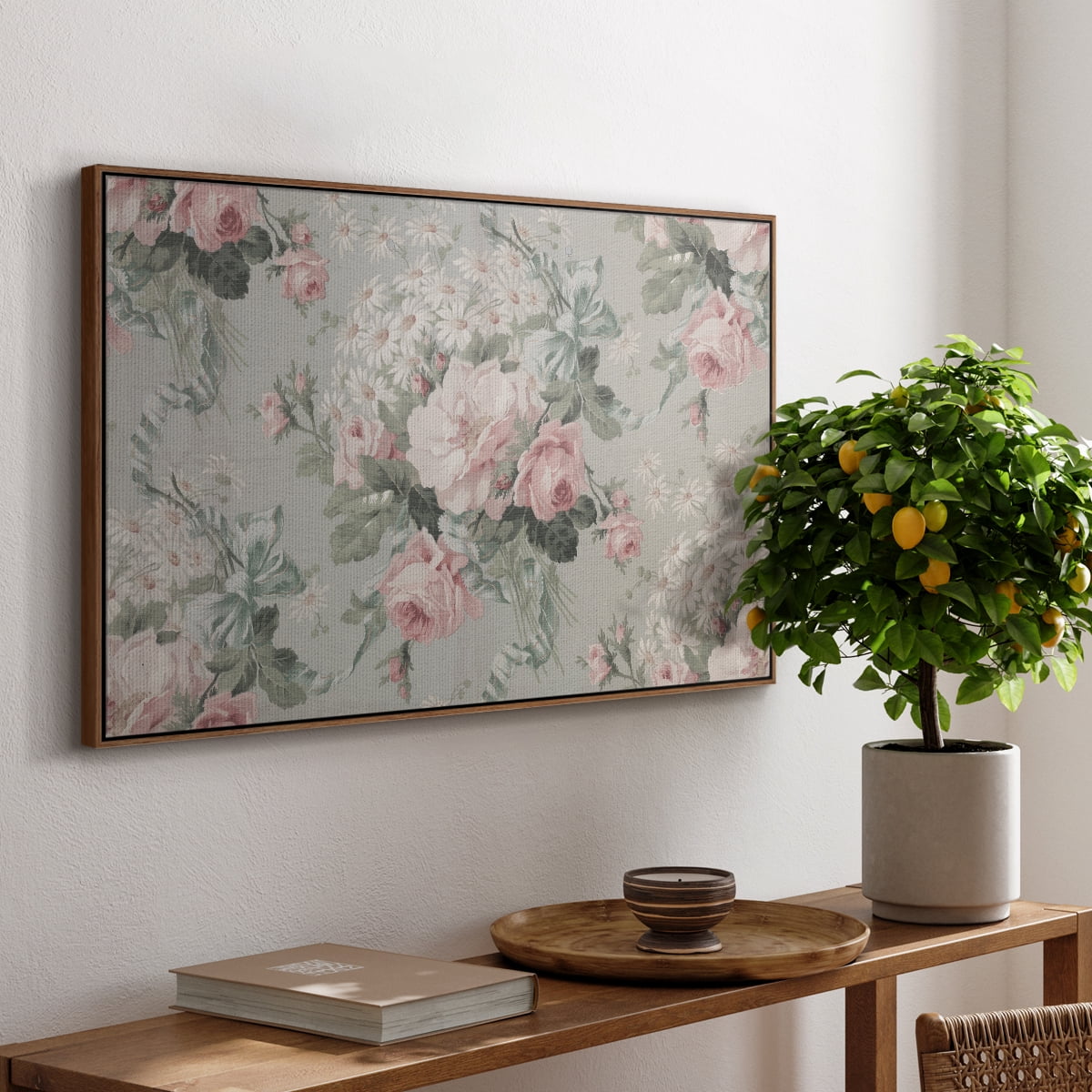 Vintage Abstract Print-XIV Framed in Walnut Wood Gallery Wrapped Canvas 25 in. x 37 in.