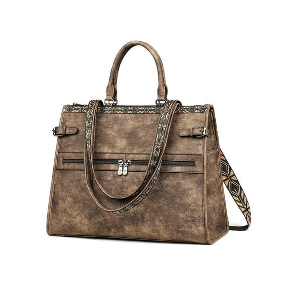 FADEON Laptop Bag for Women Designer PU Leather Large Tote Bags Backpack Purses with 15.6 Laptop Compartment Travel Shoulder Handbag Coffee