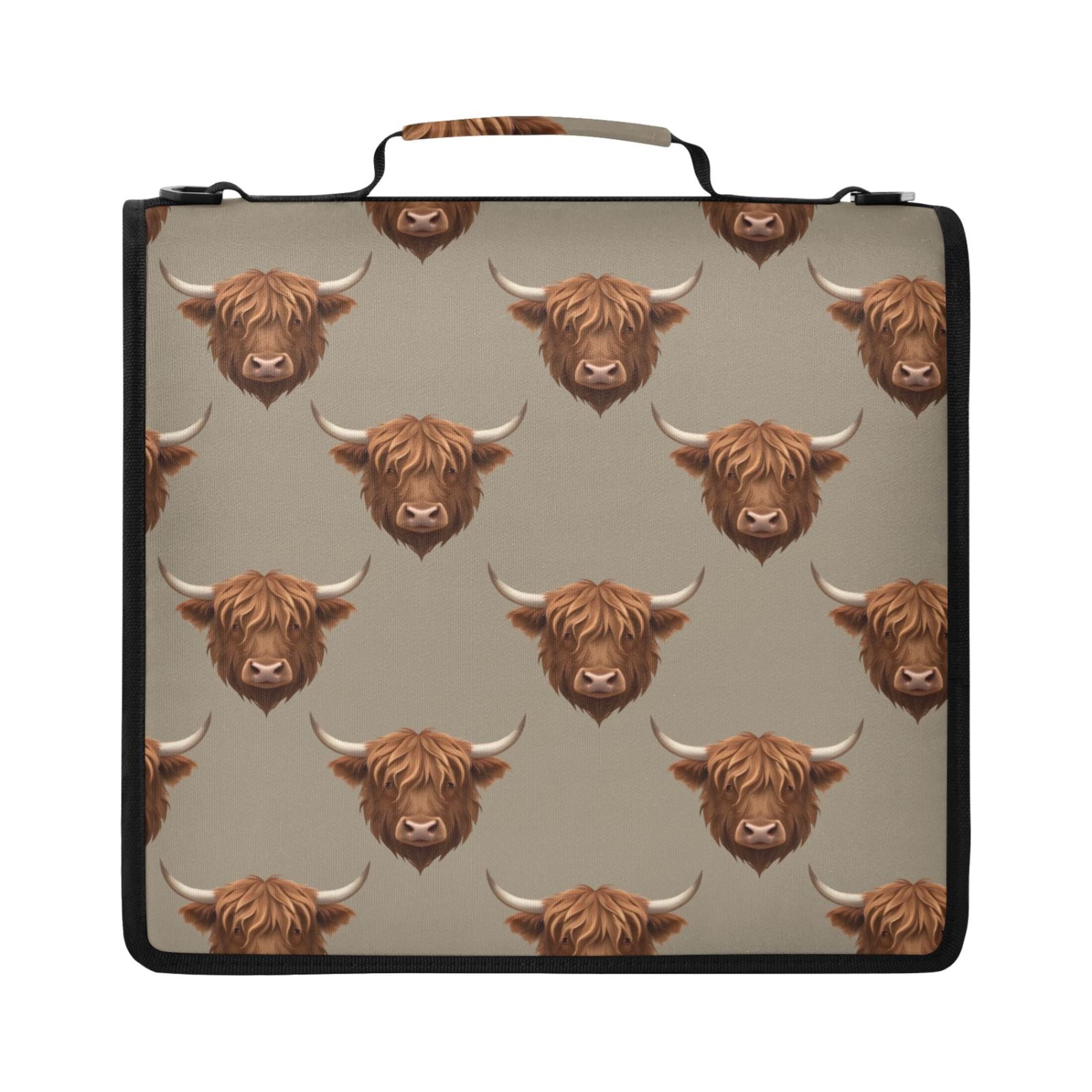 ALAZA Zipper Binder Retro Highland Cattle Pattern 2 inch 3 Ring 500 Sheet Capacity Trapper Keeper File Folder Organizer Bag