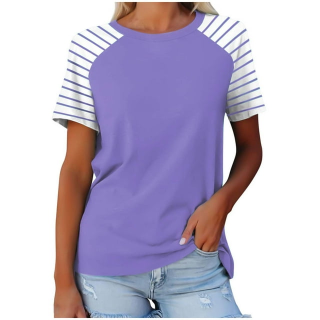 FAIWAD Hauts Grande Taille pour Femmes Blouse d'Été à Imprimé Rayé Manches Courtes Col Rond T-Shirts Tuniques Décontractées Tee