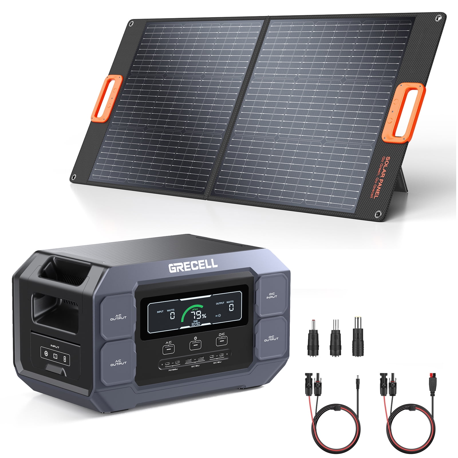 GRECELL Portable Power Station 2200W with Solar Panel 100W, LiFePO4 Battery with 42200W AC Outlets, 2PD 100W, Fast Charging, Solar Generator for Camping Home Backup RV
