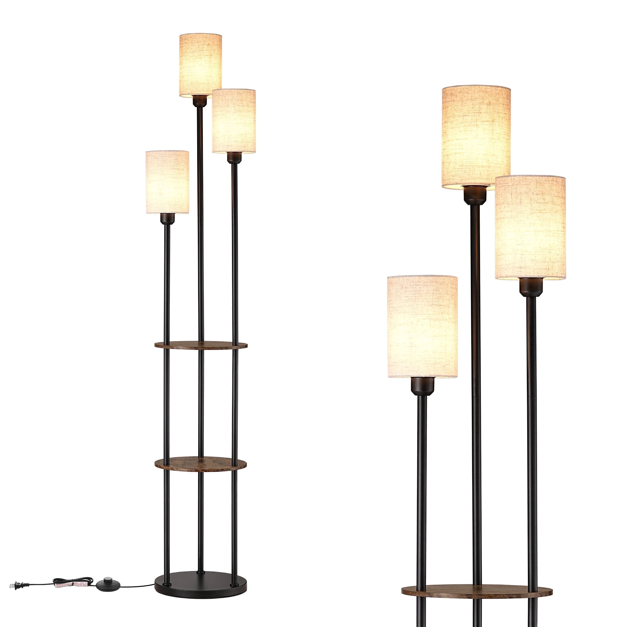 EDISHINE Floor Lamps with Shelf for Living Room, Tall Standing Farmhouse Floor lamp, Heavy Duty 3 Lights with Linen Shades