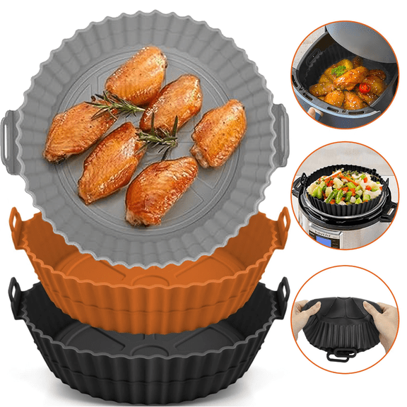 7.8 Inch Round Silicone Air Fryer Liners Non-Stick Reusable 3 Pcs Food Grade Silicone Airfryer Liners Replacement of Flammable Disposable Parchment Paper