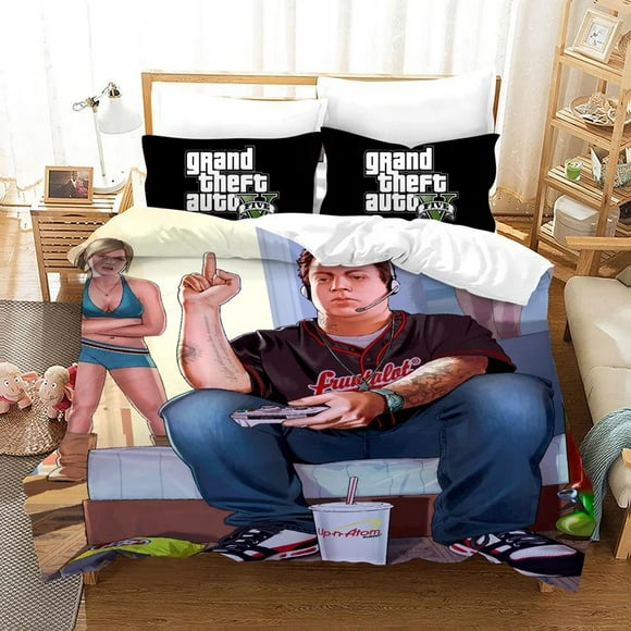 Game GTA Bedding Set Cartoon Duvet Covers Pillowcase Grand Theft Auto Comforter Bedding Sets Bed Linens Bedclothes(No Sheet)Bed Sheets