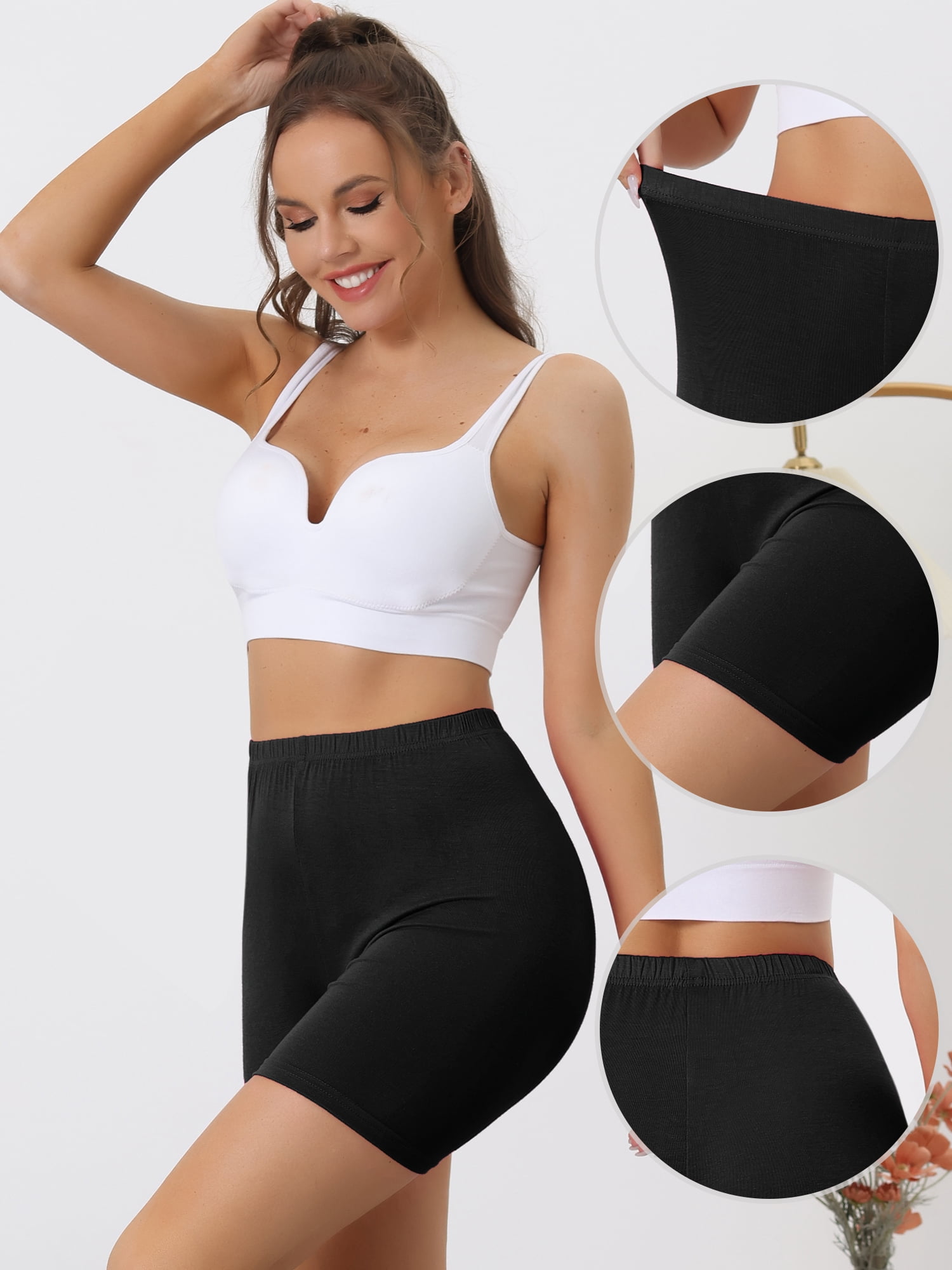 DARING DIVA Women's Mid-Thigh Boxer Underwear Full Coverage Boyshorts M Black