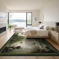 thumbnail image 3 of ODIKA 9'x12' Washable Area Rug Non-Slip, Chair-Friendly Olive Green Hunting Duck Scene Vintage Cabin Design with Fishing Motif for Dining Room, Basement, Large Office, 3 of 7