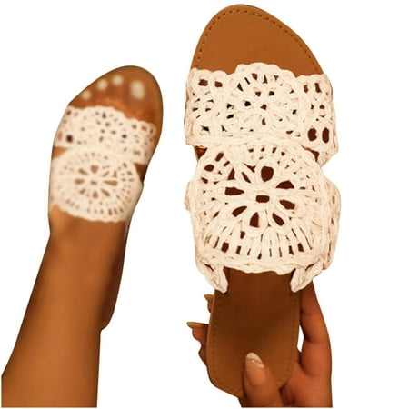 

YanHoo Clearance Lace Sandals Women Girls Dressy Off White Lace Wedding Sandals White Toe Ring Thong Flat Sandals Casual Lace Floral Beach Flip Flop Spring Summer Cute Sandals Shoes
