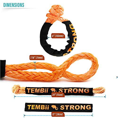 34,170lbs Breaking Strength - for Sailing SUV ATV Truck Jeep Off Road Recovery Pack of 2 Extra Sleeves Orange Tembii Synthetic Soft Shackle 7/16 Inch x 20 Inch 