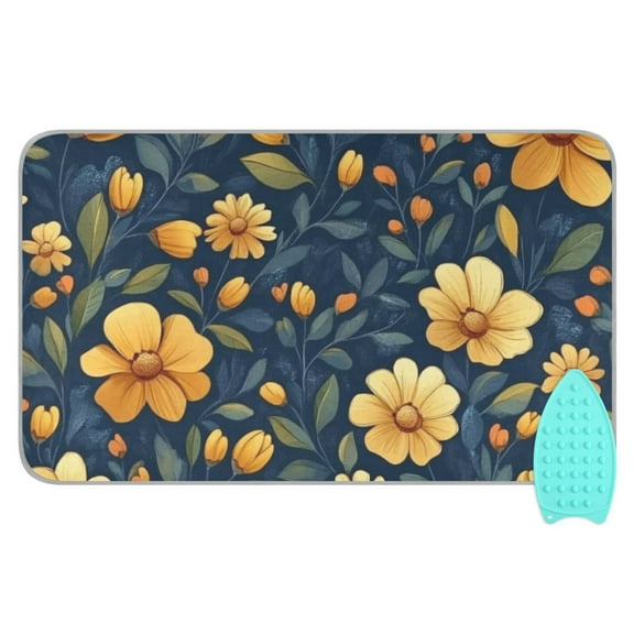 Simple Orange Flowers Ironing Mat Blanket for Table Top Travel Portable Ironing Board Pad 47.2x27.6 Inch