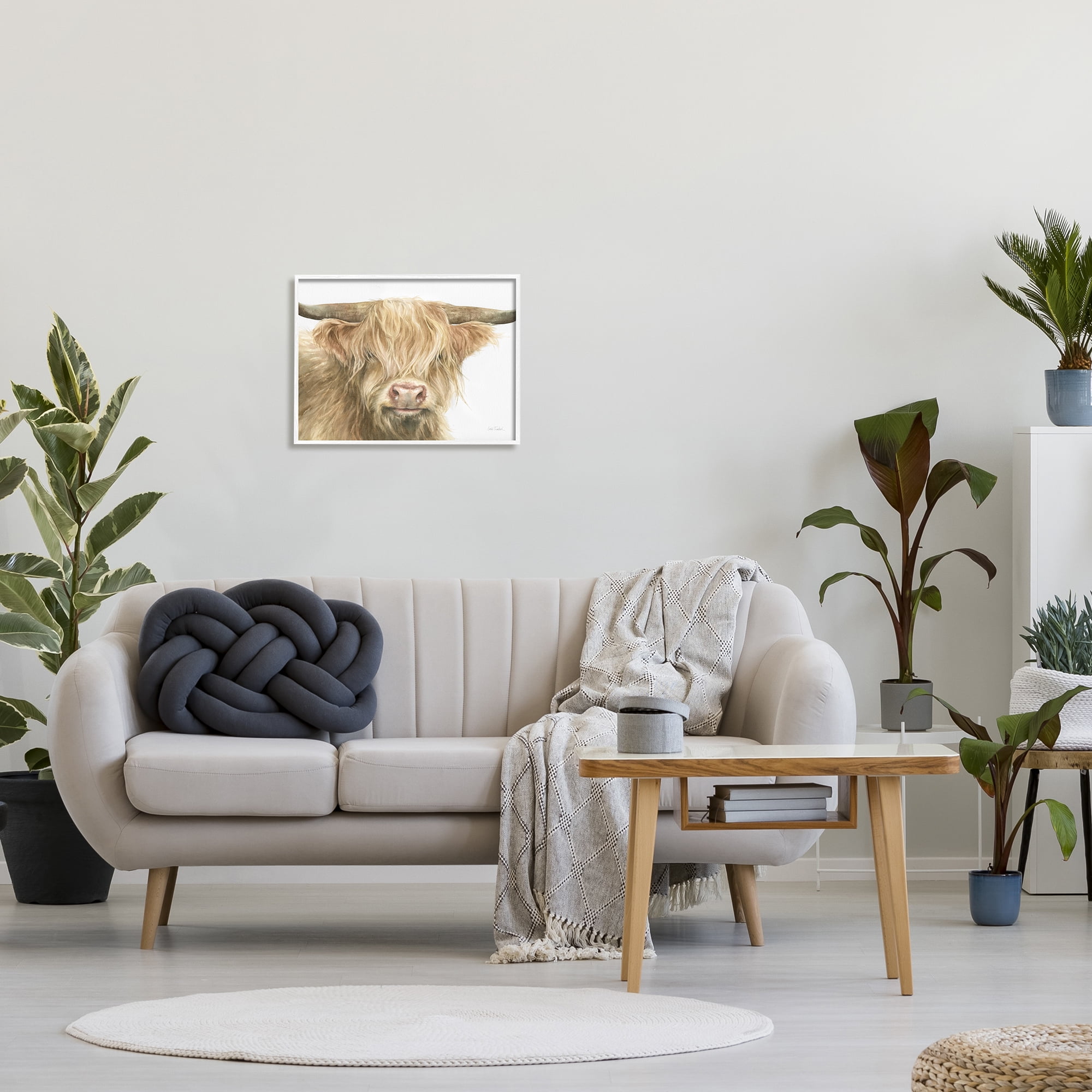 Stupell Industries Longhorn Cattle Painting Animals & Insects Painting White Framed Art Print Wall Art, 20 x 16