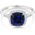 thumbnail image 2 of Gems Jewels 14K White Gold Plated 2 Ct Cushion Cut Sapphire Halo Christmas Wedding Engagement Thanksgiving Ring 925 Sterling Silver For Women's -5.5, 2 of 3