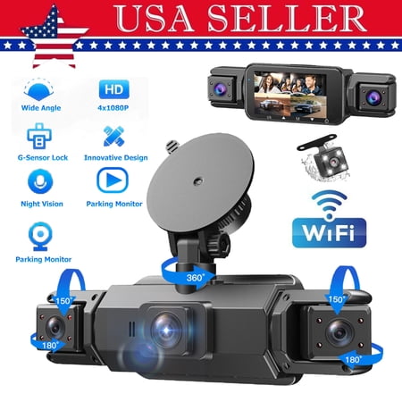 FungLam 360° 1080P Dash Cam Front and Rear Inside Left Right 4 Channel WiFi Dash Camera