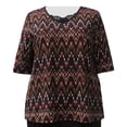 thumbnail image 1 of Viviana Women's Plus Size 3/4 Sleeve V-Neck Top - Terra Cotta Chevron -1X, 1 of 3