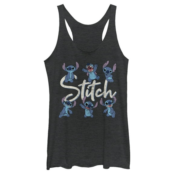 Women's Lilo & Stitch Distressed Poses  Racerback Tank Top Black Heather X Small