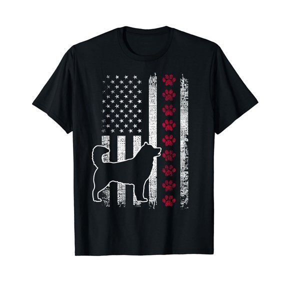 Vintage Retro USA Patriotic American Flag Alaskan Malamute T-Shirt