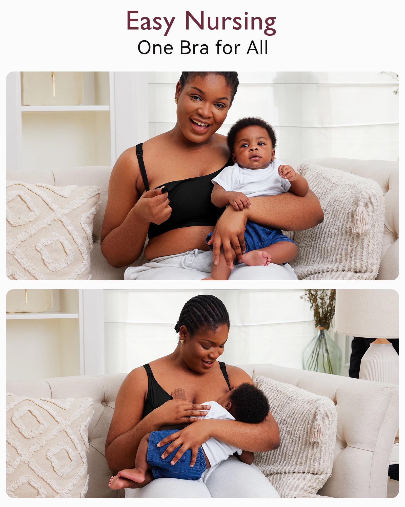 Momcozy Breast Pump Bra (Black/ Beige) Hands Free Pumping and Nursing Bra for Most Breast Pumps Large
