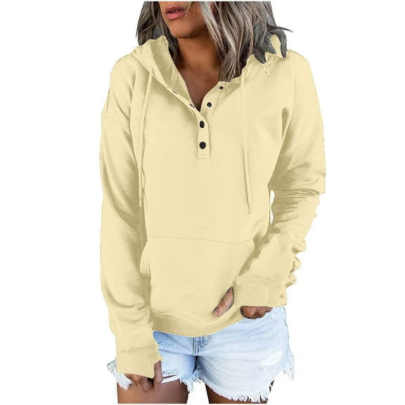 Winter Savings Clearance! Lindreshi Hoodies for Women Women's Oversized Sweatshirts Long Sleeve Button Fashion Trendy Sweatshirt Jackets Hooded Cute Comfy Clothes with Cover Finger