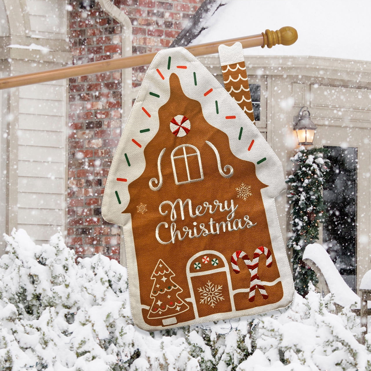 Briarwood Lane Christmas House Flag 40x28 For Outdoor Gingerbread House Burlap For Christmas House Flag