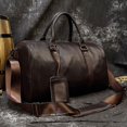 thumbnail image 4 of Bolso de viaje de cuero genuino de lujo para hombre y mujer, bolso de equipaje de mano de cuero de vaca, bolso de hombro de viaje, bolso de lona de fin de semana para hombre y mujer, 4 of 4