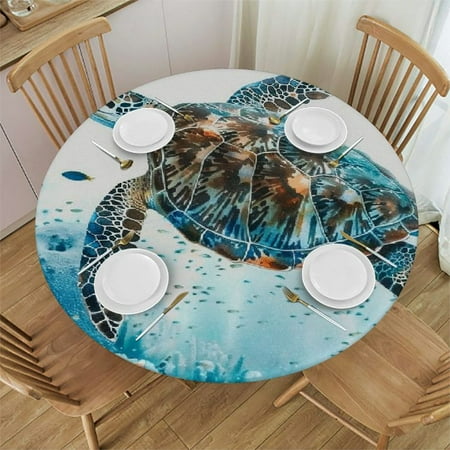 

Patifu Turtle Corals Round Table Cover Stain Resistant Washable Indoor Outdoor Tablecloth Kitchen Dining Wedding Parties 100% Polyester for Picnic Farmhouse Table Decor 46 -50