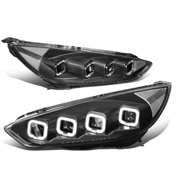 DNA Motoring HL-LB-T8-FF16-BK-CL1 For 2015 to 2018 Ford Focus Black Housing Clear Corner Full LED Quad Square Squential Halo Projector Headlight Head Lamp LH RH 16 17