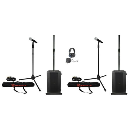 DJ Package 2) 10" Imperio SUB210 Active DJ PA Subwoofers+Stands+Headphones+Mics