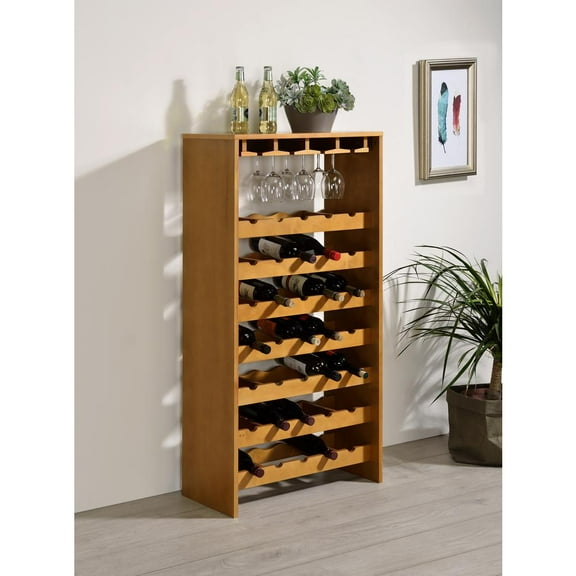 ACME Hanzi Wood 35-Bottle Wine Cabinet with Stemware Rack in Oak