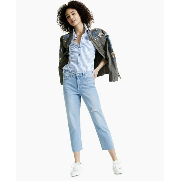 Style & Co Women's Straight-Leg Cropped Raw-Hem Jeans Daisy Wash Size 18