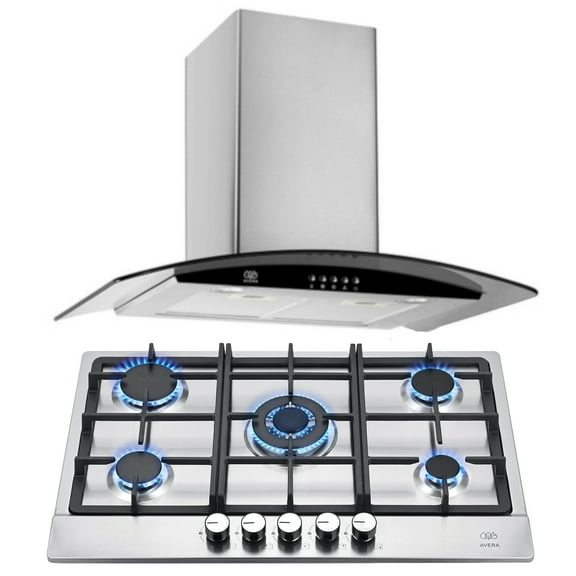 Combo Parrilla a Gas AVERA 5 Quemadores AI5 Campana de Pared 76cm CEV60C