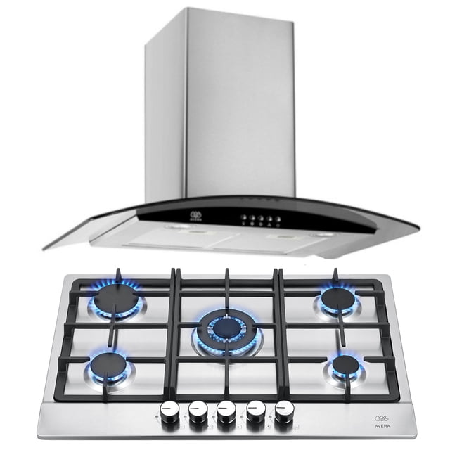 Combo Parrilla a Gas AVERA 5 Quemadores AI5 Campana de Pared 76cm CEV60C