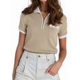 thumbnail image 2 of Women's Knit Short Sleeve Po-Lo Shirts Collared Neck Work Dressy Loose Tops for Summer Business Khaki XL, 2 of 7