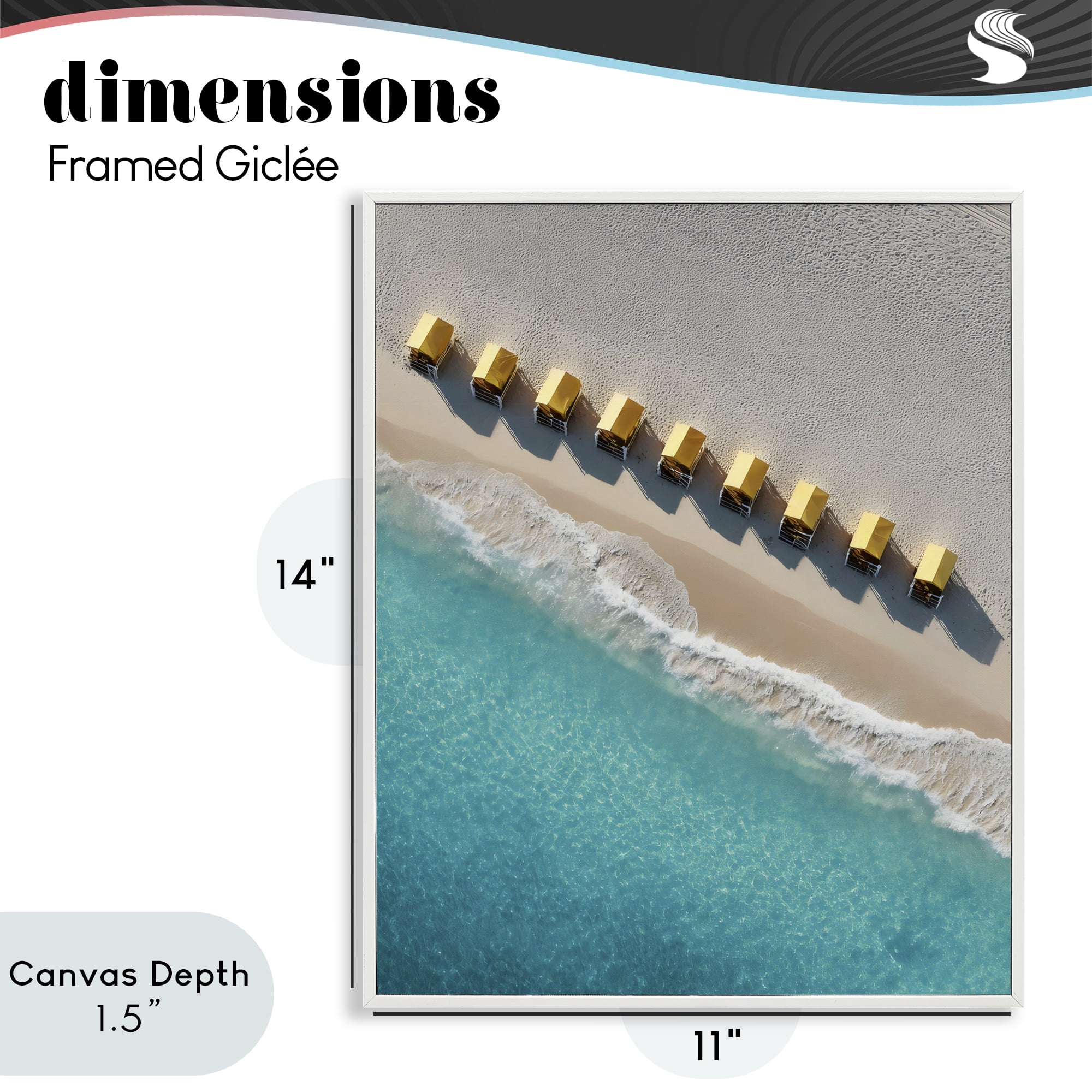 Stupell Industries Yellow Cabanas Along Shore White Framed Giclee Art, design by Franklyn Gregory