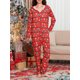 thumbnail image 2 of Pijamas familiares navideños a juego, pijamas familiares con estampado de luces de hadas, pijamas navideños con cremallera frontal., 2 of 9