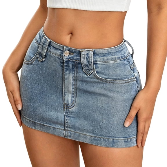 Women’s Low Rise Mini Denim Skort with Pockets High Stretch Jean Skirt Shorts Y2K Slim Fit Casual Summer 2026 Summer Fashion Outfits (Light Blue,XL)