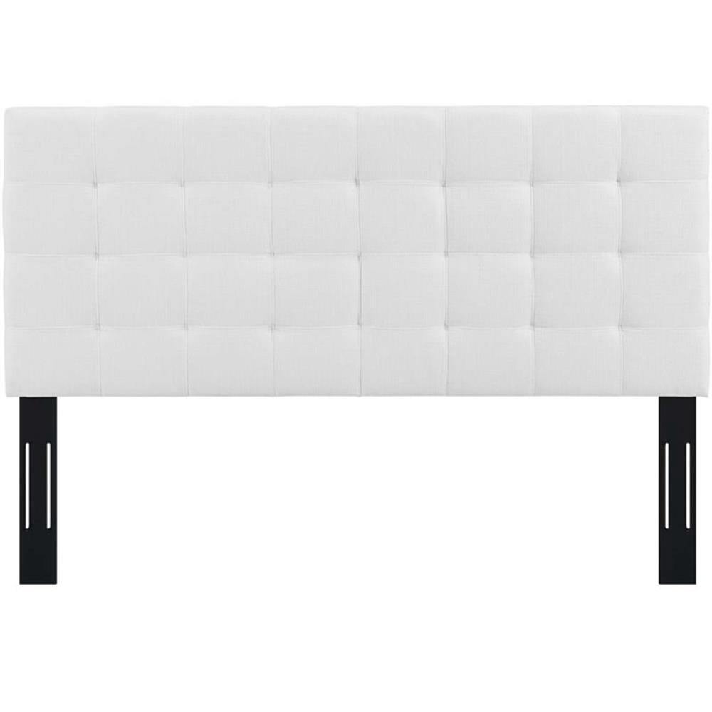 Pemberly Row Tufted Full/Queen Upholstered Linen Fabric Headboard in White