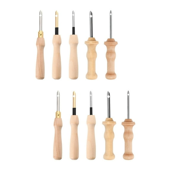 10 Pcs Wooden Handle Punch Needles Embroidery Sewing Needles Stitching Punch Needles (Mixed Style)