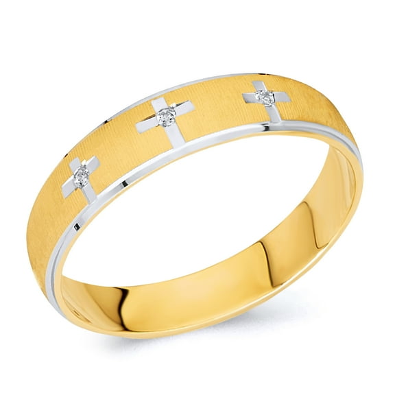 Wellingsale Ladies Solid 14k Two 2 Tone White and Yellow Gold Polished Diamond Cut CZ Cubic Zirconia Wedding Ring Band - Size 4