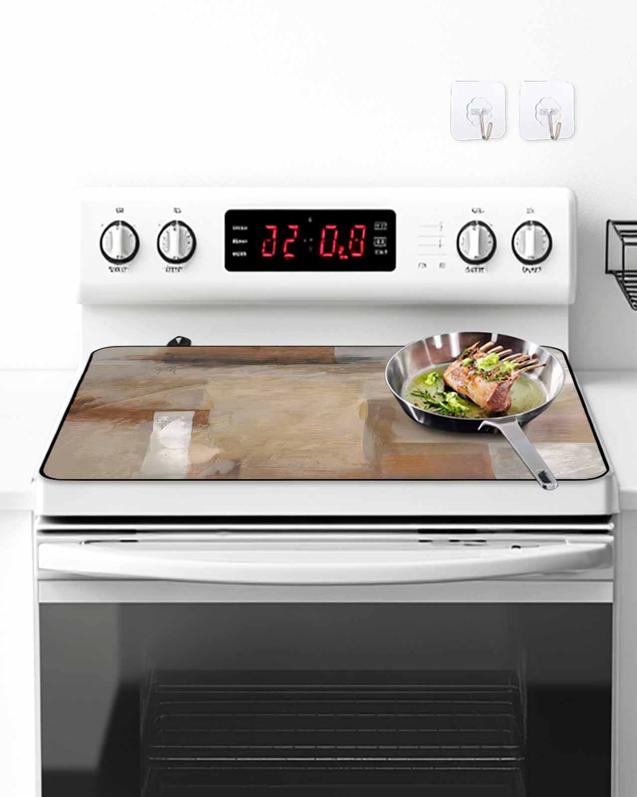 Stove Top Covers for Electric Stove, Brown Glass Stovetop Cover Protector, Abstract Paint Texture Retro Smudge Graffiti Art Induction Cooktop Protector Oven Mat for Kitchen Countertop 24"x21"