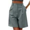 thumbnail image 1 of JIUKE Womens Formal Shorts Ruched Elastic High Waisted Office Casual Knee Length Shorts with Pockets, 1 of 5