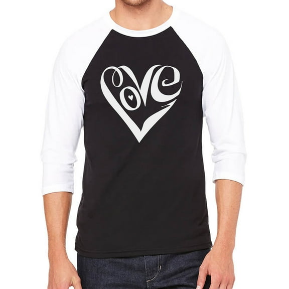 Men's Raglan Baseball Word Art T-shirt - Script Love Heart
