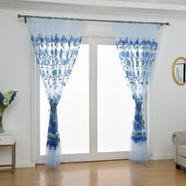 Blue Sheer Linen Curtains for Windows 84 inch Length, Grommet Top Semi Sheer Vertical Drapes Privacy with Light Filter for Bedroom/Living Room/Sliding Door, 52 inch Wide, 1 PCs