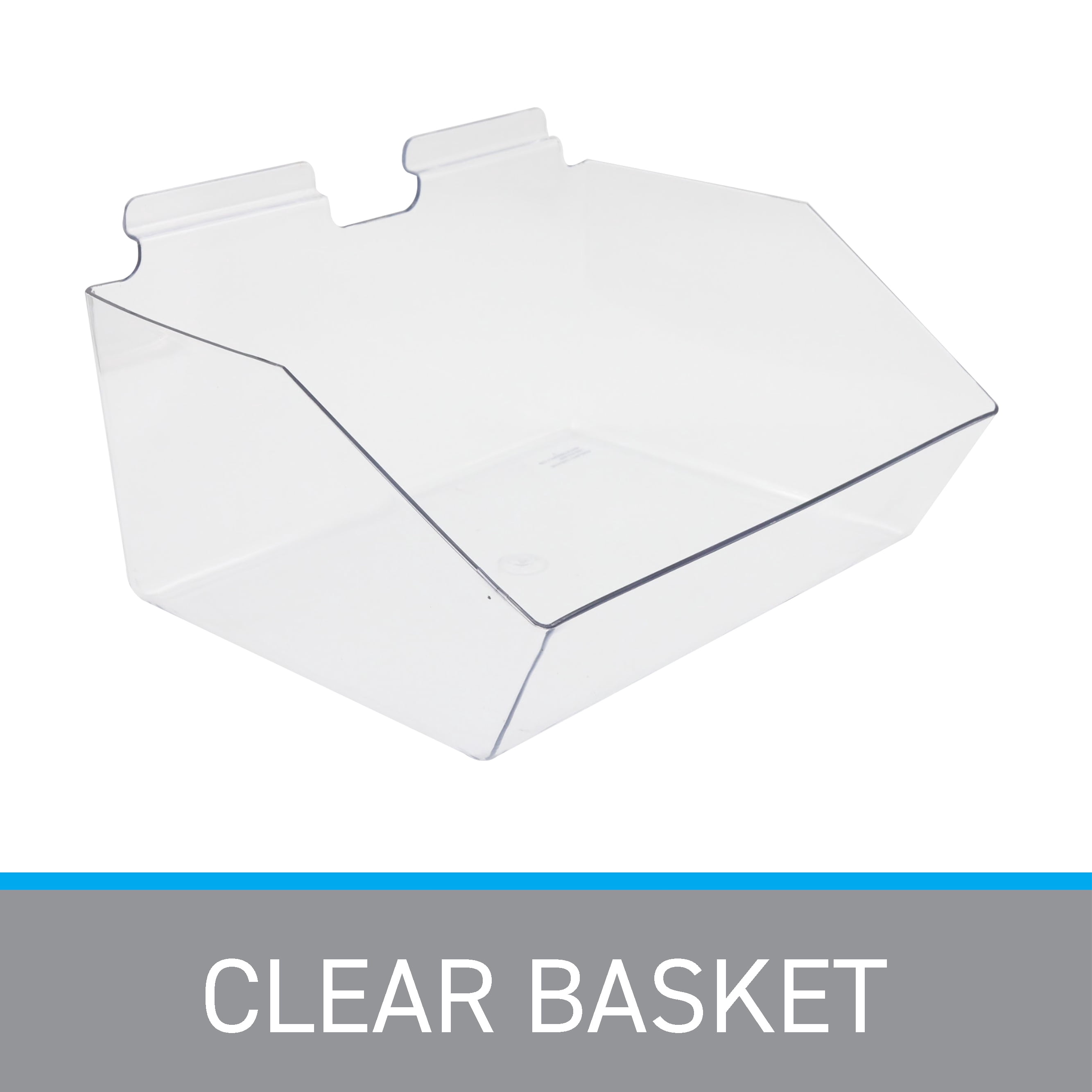 SSWBasics Clear Plastic Dump Bin for Slatwall (Set of 2) - 12" x 5.5" x 9.5" - Retail Display Organizer - Perfect for Retail Stores  Shops  and Merchandising Display