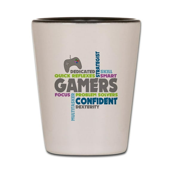 CafePress - Gamers - White/Black Shot Glass, Unique and Funny Shot Glass