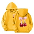 thumbnail image 2 of UACY Cute Cherry Hoodie for Girls Bow Graphic Hoodies Kids Long Sleeve Hooded Sweatshirt Preppy Pullover with Pocket (Yellow, 11-12 Years), 2 of 8